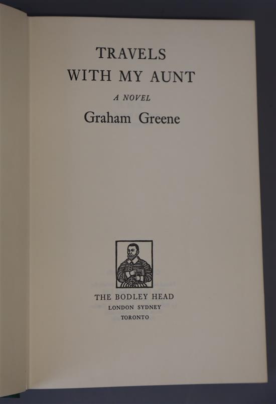 Greene, Graham - Travels with my Aunt, 1st edition, in torn dj, The Bodley Head, London, Sydney and Toronto, London 1969